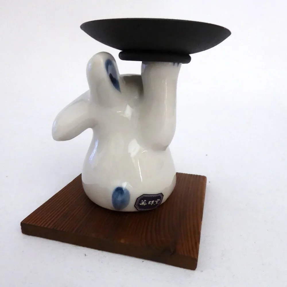 JAPAN JAPANESE CERAMIC BUNNY RABBIT TEA LIGHT CANDLE HOLDER STAND (NEW) - Picture 8 of 11